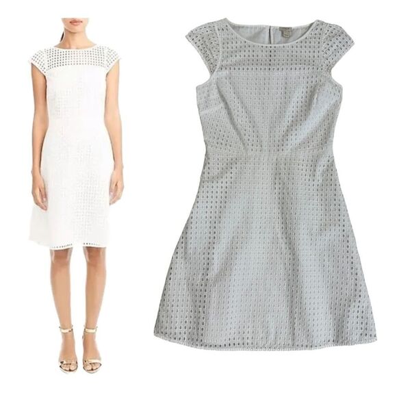 J. Crew Factory White Eyelet Crochet Lace Fit & Flare Dress Size 2 - Picture 1 of 15
